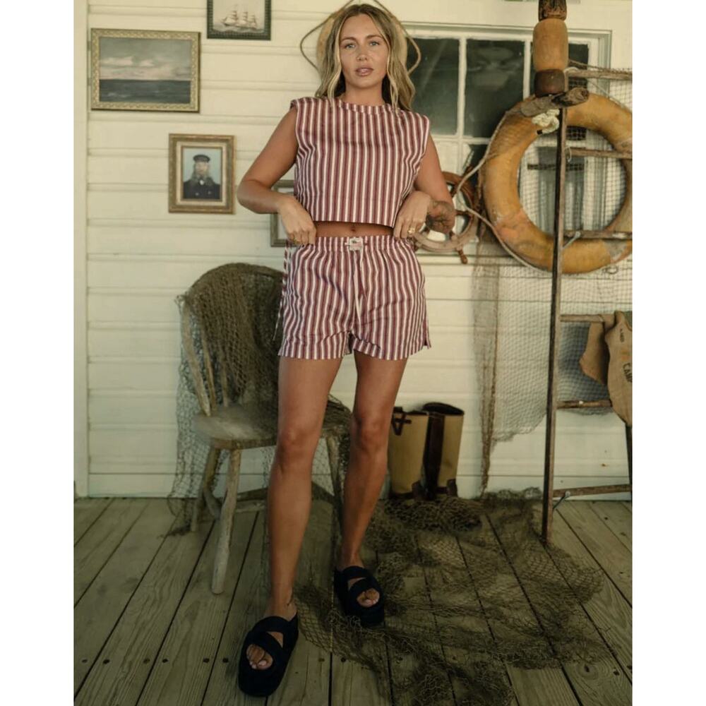 Tribe Kelley GRAYTon Tank Boxer Short Summer Set Red Stripe cotton W XL